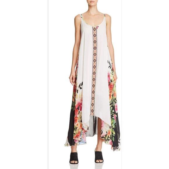 Johnny Was Boho Handkerchief-Hem Embroidered Vibrant Floral Maxi‎ Dress Size XS - Picture 1 of 11